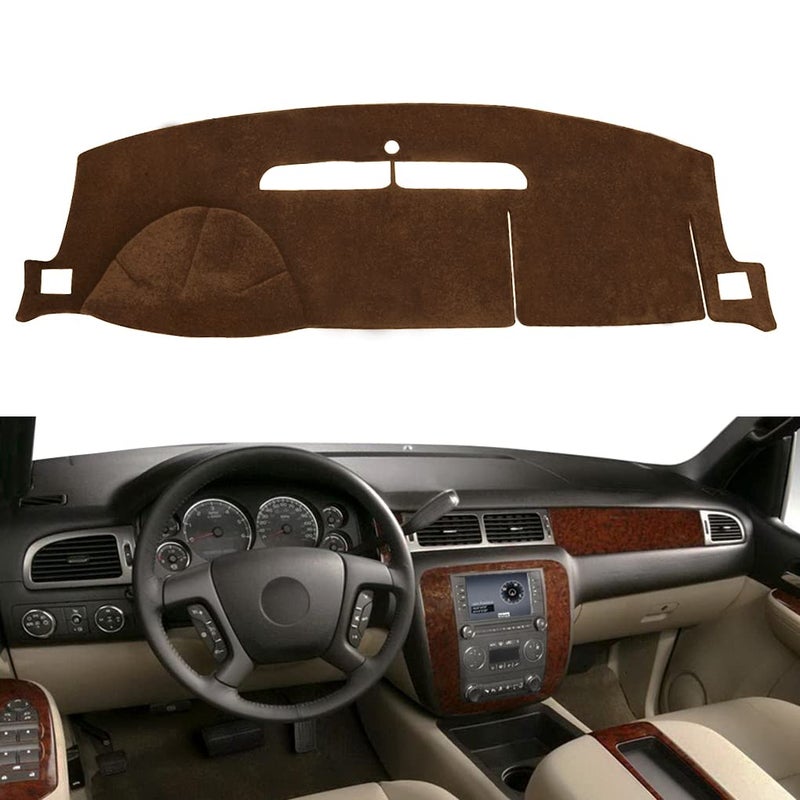 Yiz Dash Cover Mat Fit for 2007-2014 GMC Yukon,2007-2013 Chevy Chevrolet Silverado 1500 LTZ/Avalanche/Suburban,07-14 Tahoe, Dashboard Cover Carpet Pad w/o Dash Speaker (Brown) - Image 1